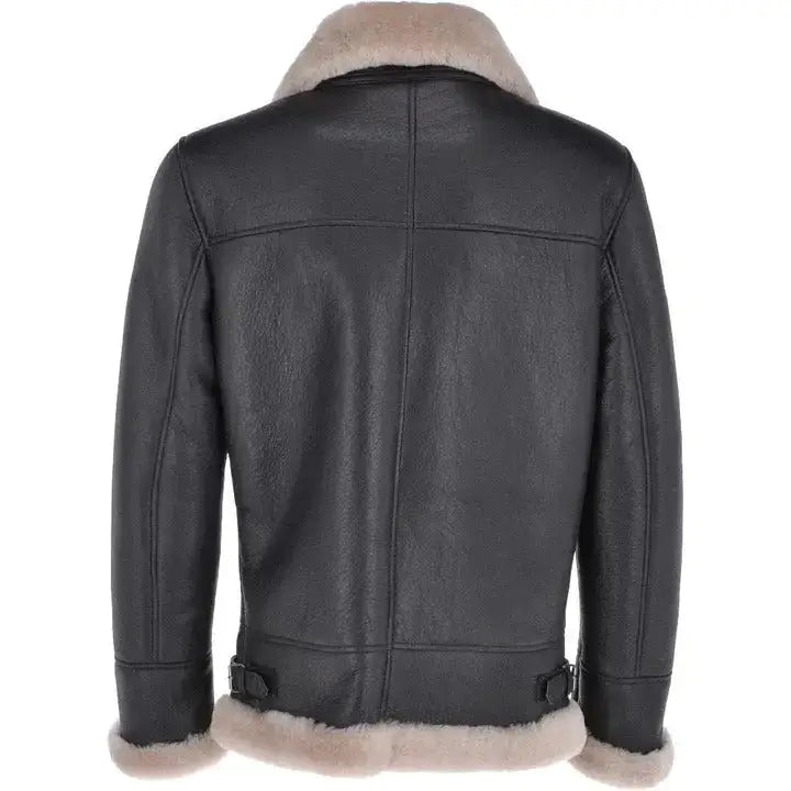 Men’s Black Leather Bomber Jacket with Brown Shearling-1