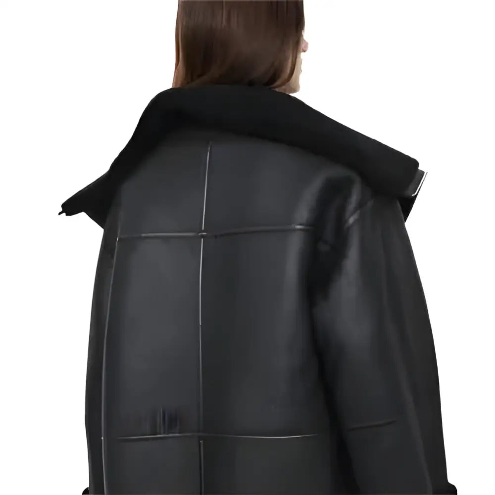 Women's Black Oversized Shearling Leather Jacket-3