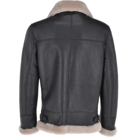 Men’s Black Leather Bomber Jacket with Brown Shearling-1